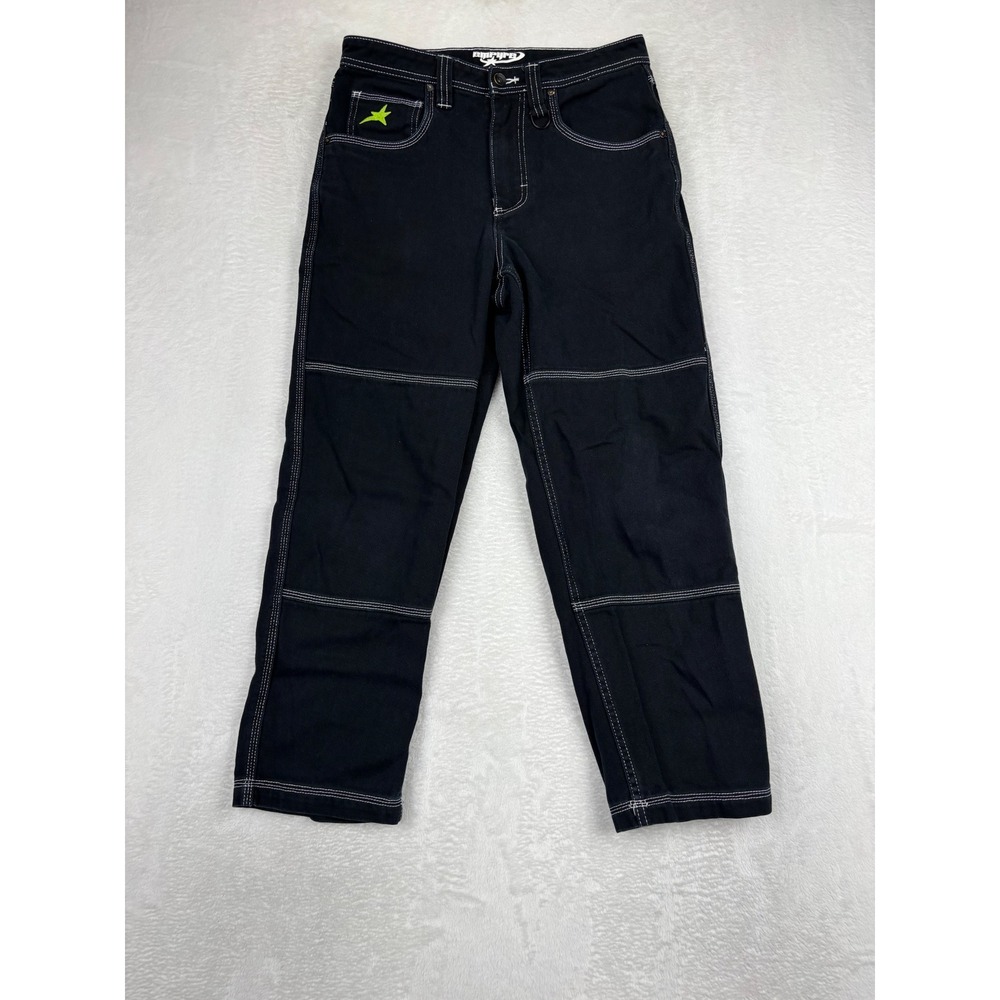 Empyre Mens 28x26 Black Double Knee Skate Jeans White Contrast Stitch Star Logo